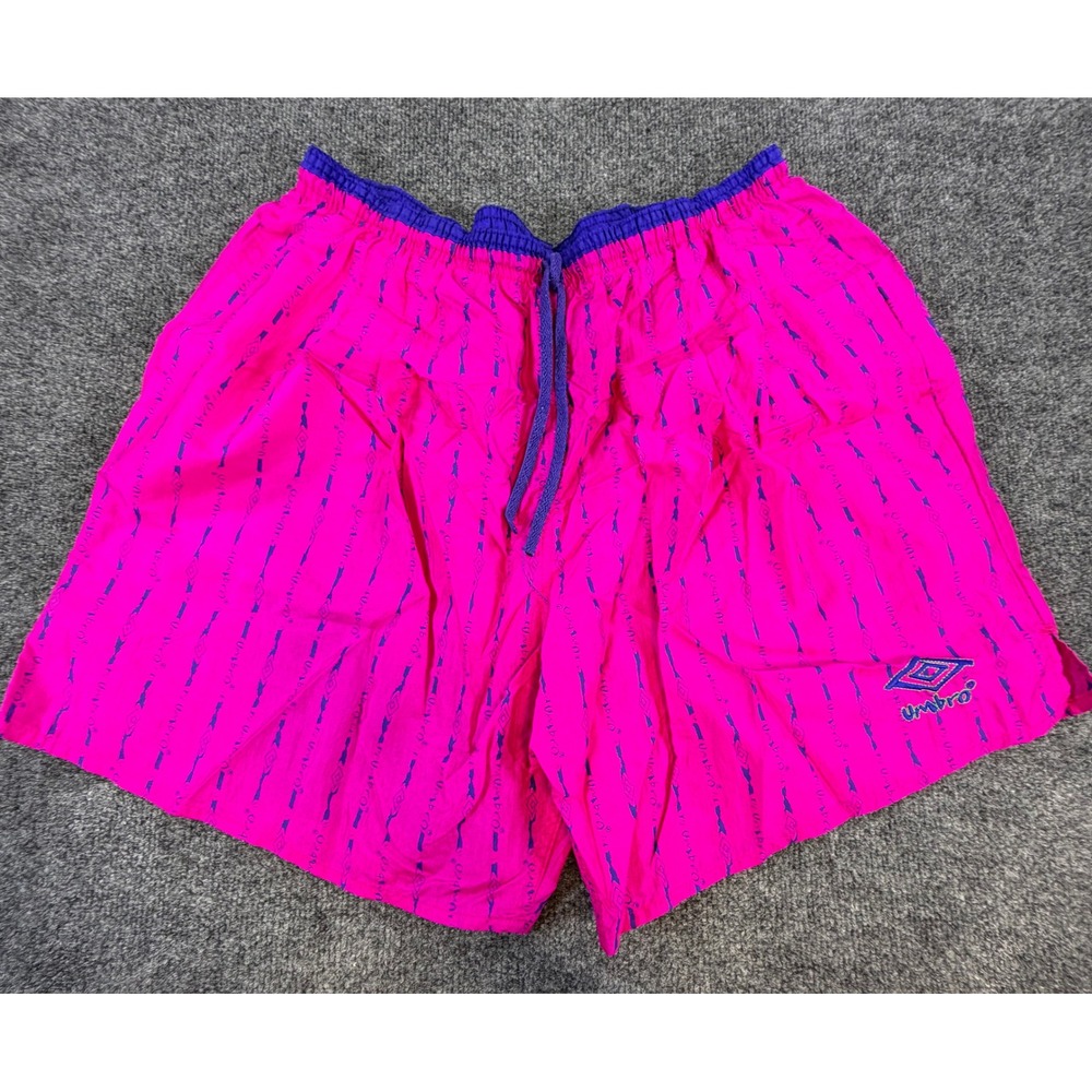 Vintage Umbro Neon Pink Purple Sand Soccer Shorts Large Made in USA 90s Retro